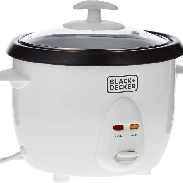 پلو پز BLACK+DECKER 400w 1l rice cooker removable nonstick bowl and steaming tray with water level indicator and glass lid with cool touch,