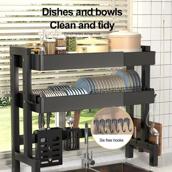 آبچکان Zertylre Over The Sink Dish Drying Rack Heavy Duty Adjustable Length and Height Sink Drainer Shelf Over Kitchen Counter Storage Dish Rack with Utensil Holder for Kitchen Countertop Organizer - تصویر 6