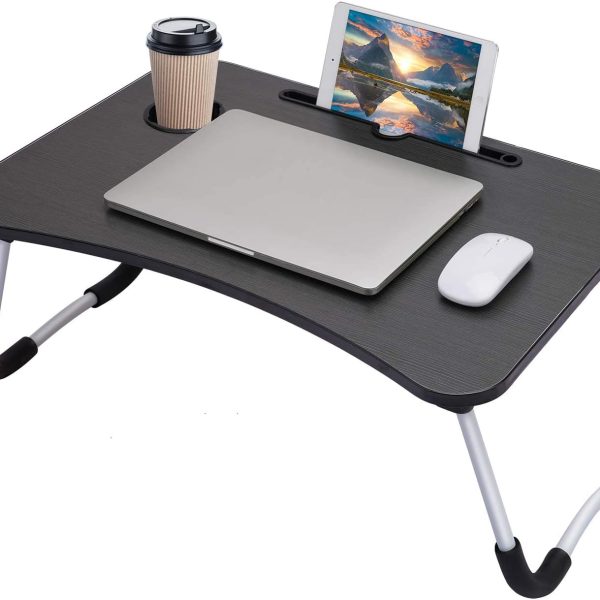 پایه لپ تاپ SKY-TOUCH Portable Folding Laptop Desk for Bed,With iPad and Cup Holder Adjustable Lap Tray Notebook Stand, Foldable Non-Slip Legs Reading Table Tray for working,studying,camping 60x40x28cm Black