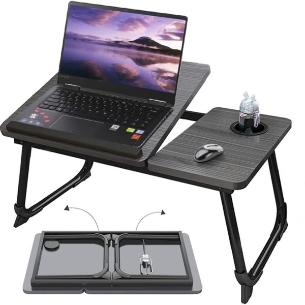 پایه لپ تاپ Foldable Laptop Desk, Portable Laptop Bed Tray Table Adjustable Height Tilt Lap Desk Stand Non-slip Tablet with Cup Holder Lapdesk Work Reading Study Eating Computer Table Deskfolding for Sofa Couch