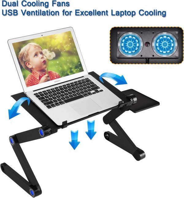 میز لپ تاپ Laptop Table, Adjustable Bed Portable Workstation Notebook Stand Reading Holder with 2 CPU Cooling Fans and Mouse Pad in Couch Sofa Office (Black) - تصویر 5