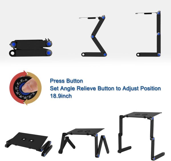میز لپ تاپ Laptop Table, Adjustable Bed Portable Workstation Notebook Stand Reading Holder with 2 CPU Cooling Fans and Mouse Pad in Couch Sofa Office (Black) - تصویر 6