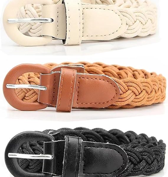 کمربند Amzuia 3 Pieces Women s Braided Leather Belt, Women Thin Braided Waist Belts Adjustable Skinny PU Leather Belts with Pin Buckle Applying to Dress Jeans Pants Cute Thin Woven Strap for Female Girls