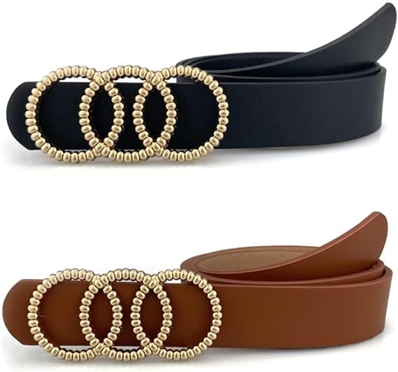 کمربند 2PCS Leather Belts with Metal Buckle for Women, O-Ring Buckle Women's Belt Fashionable Waist Belt Stylish Leather Belts Dress Belts Jeans Belt Buckle Leather Belt for Jeans Dresses Pants