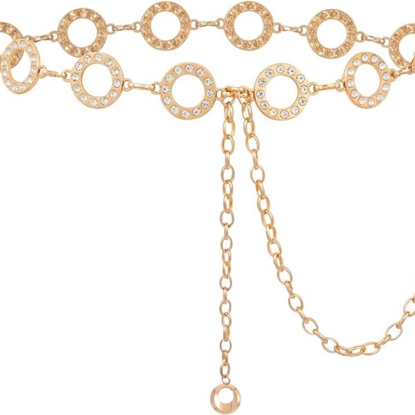 کمربند AWAYTR Waist Chains Belts for Women - Rhinestone Gold Silver Chain Belts for Dresses